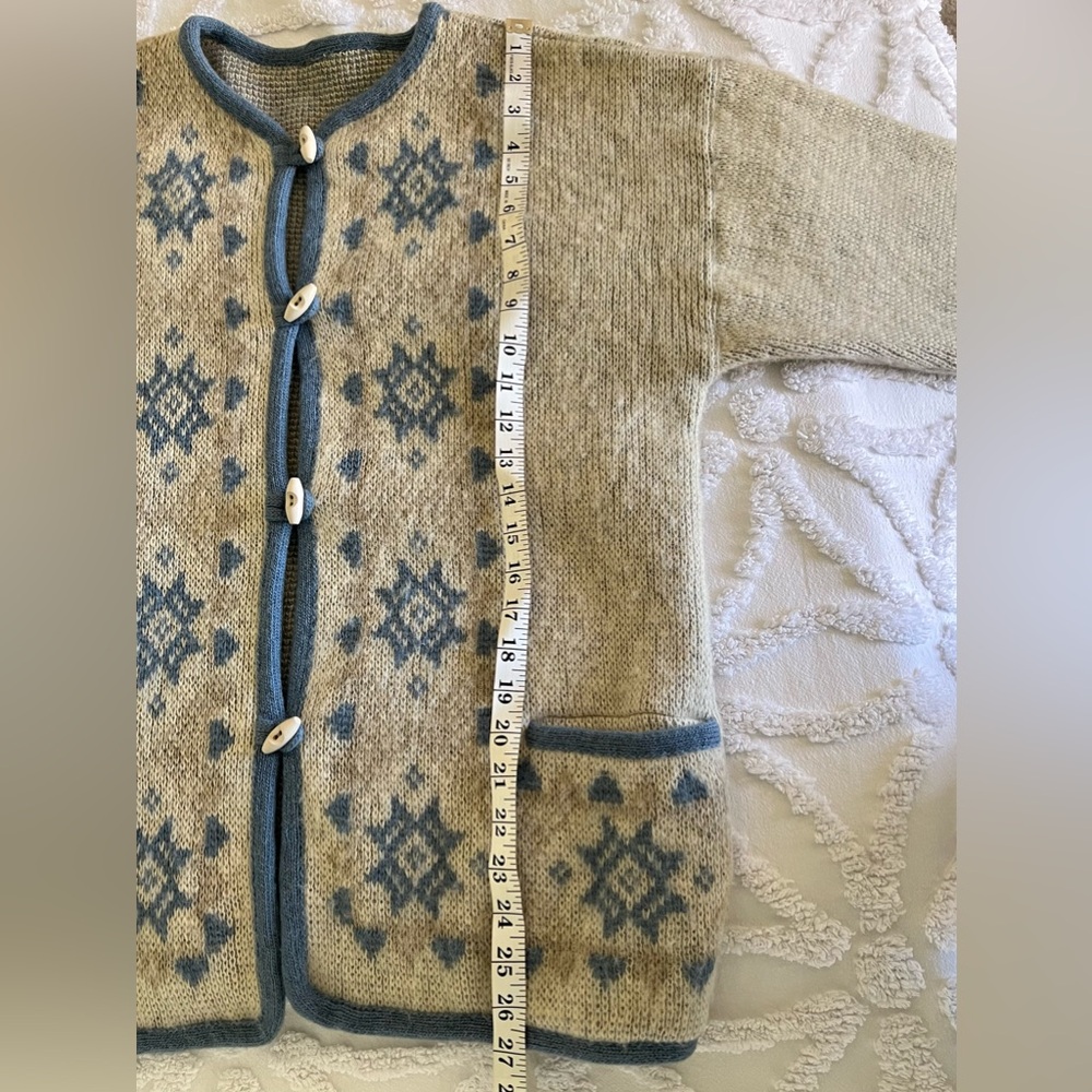 Alafoss Icewool Women's Vintage Blue Nordic Wool Cottagecore Cardigan Jacket - Picture 10 of 12